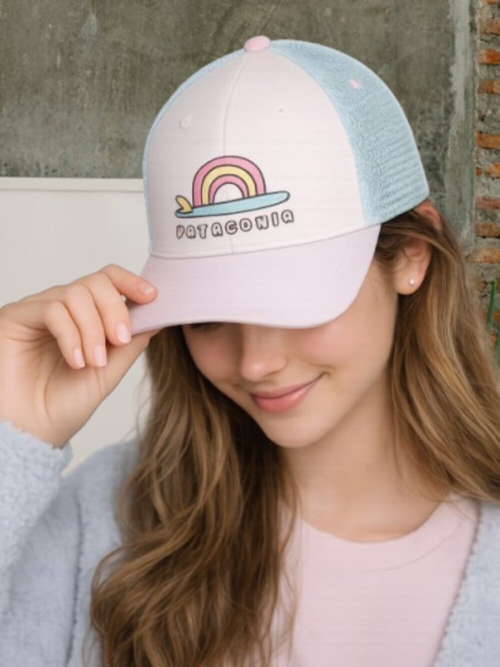 Patagonia Trucker Hat Rainbow Surfboard Aqua Gray Snapback Adjustable Unisex